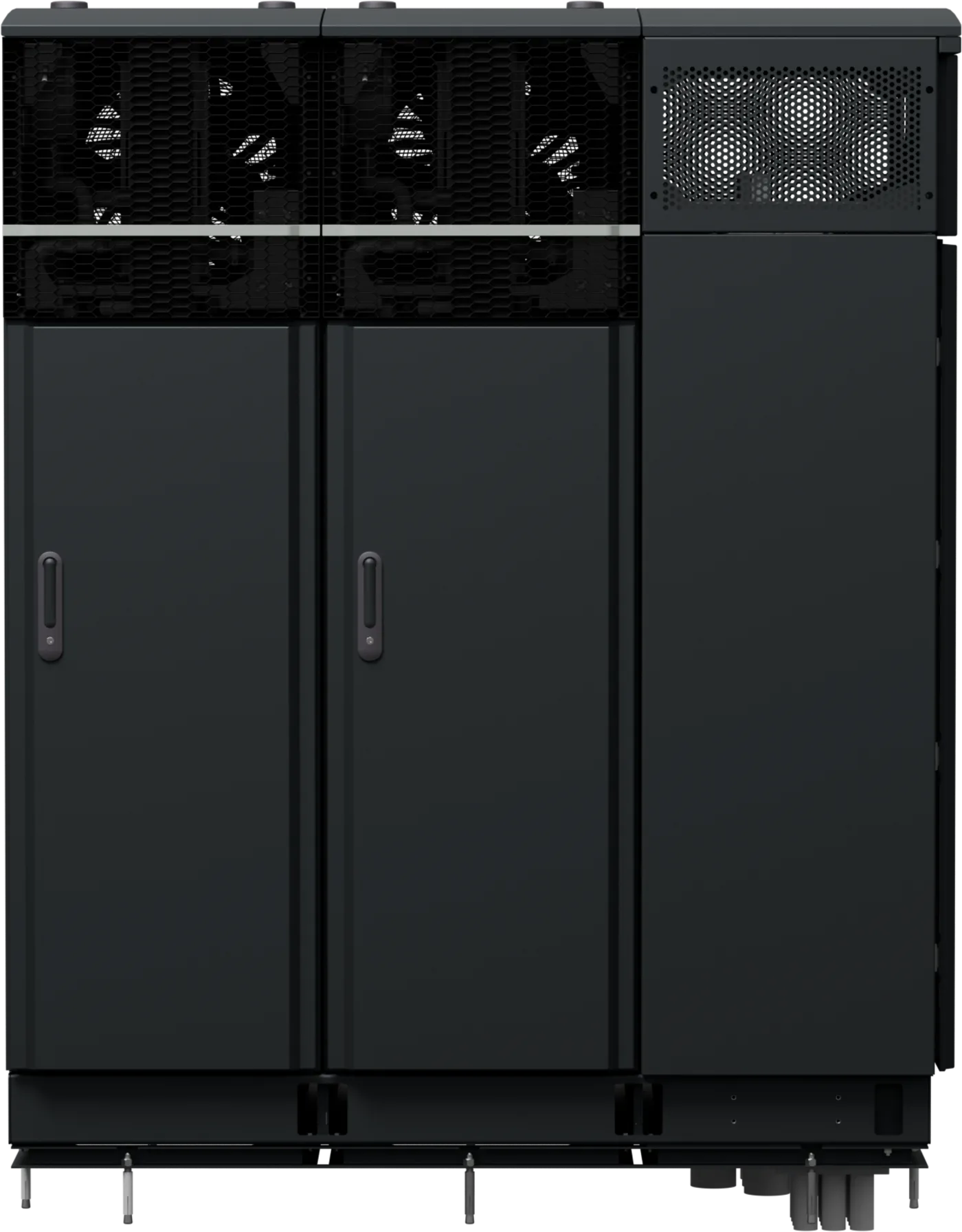 Laika DCI front view — gateway, inverter, and liquid-cooled compute cabinets